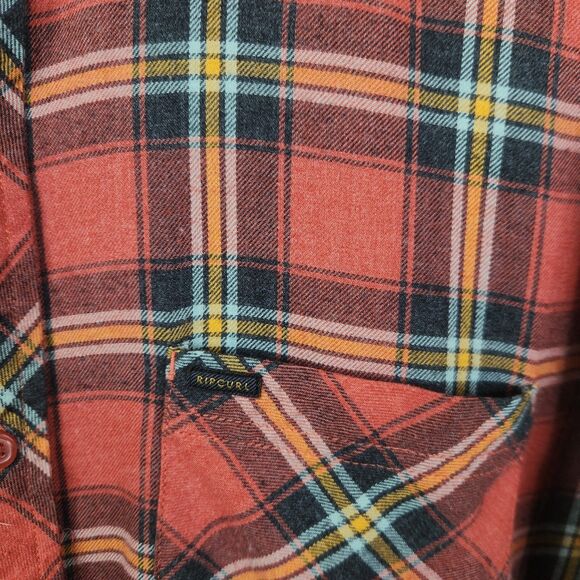 Rip Curl Mens Long Sleeve Plaid Print Single Pocket Cotton Button Down Large - Picture 5 of 7